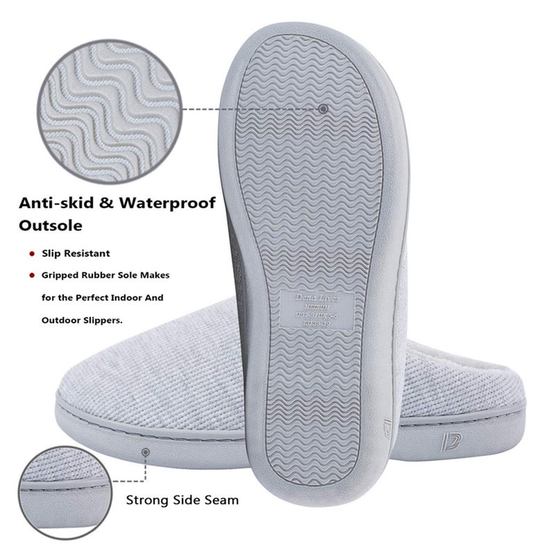 DL Womens Memory Foam Slippers, Cozy Slip on Bedroom/House Slippers For Indoor Outdoor, Comfy Women's Warm Soft Flannel Lining Home Slippers Size 7-8 Grey - Image 4